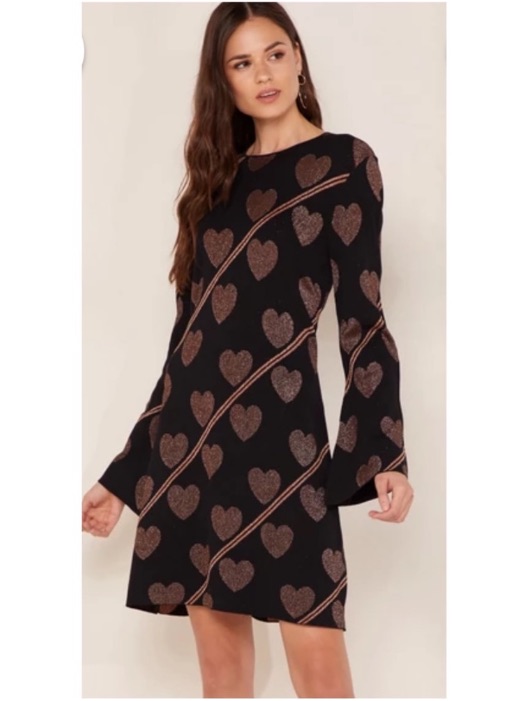 Ted Baker London Uzeniaa Metallic Heart Print Knit Shift Dress Black 4/6